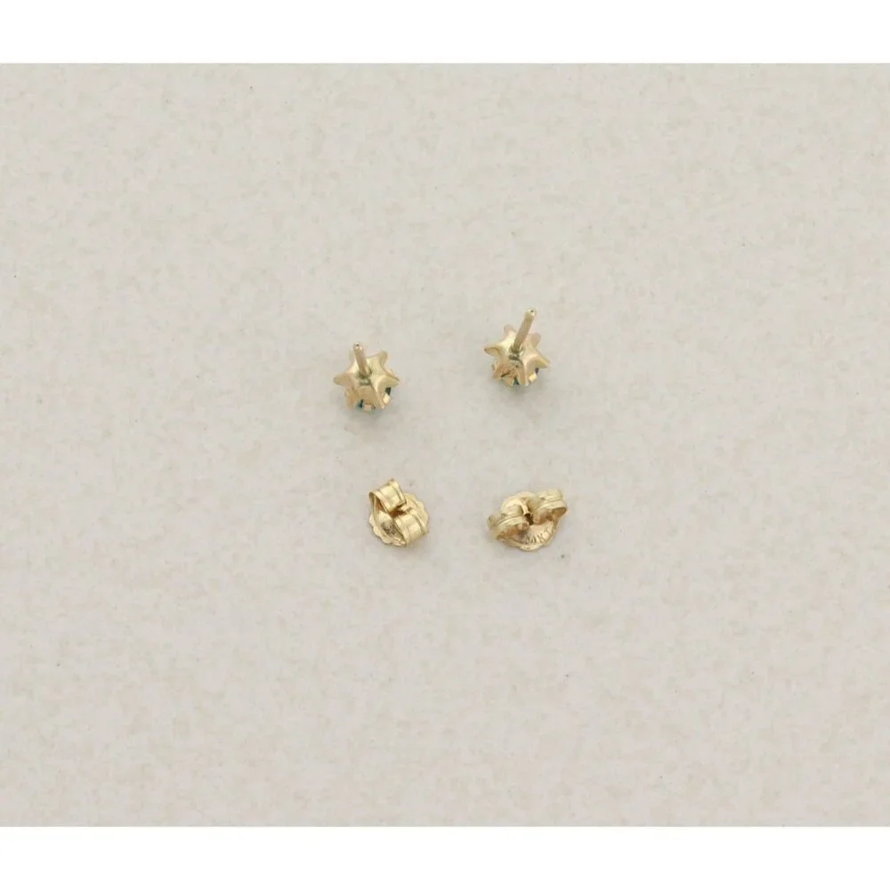 14k Yellow Gold Green Blue Teal CZ Earrings Stud Post 3/16" Flower Buttercup - Picture 5 of 9